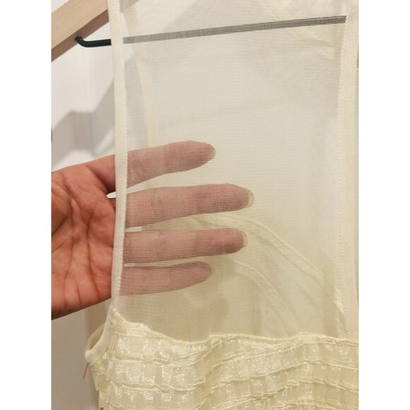 Free People FP One Ivory Tiered Mesh Ruffle Dress Womens Size 10 Sheer Keyhole - Picture 10 of 16